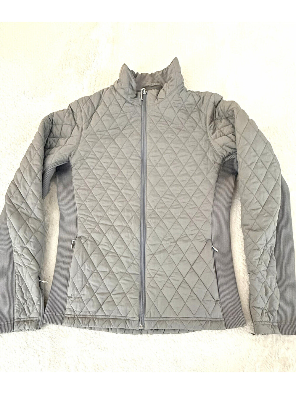 Straight Down Women’s M Gray Quilted Full Zip Golf Jacket Ribbed Stretch